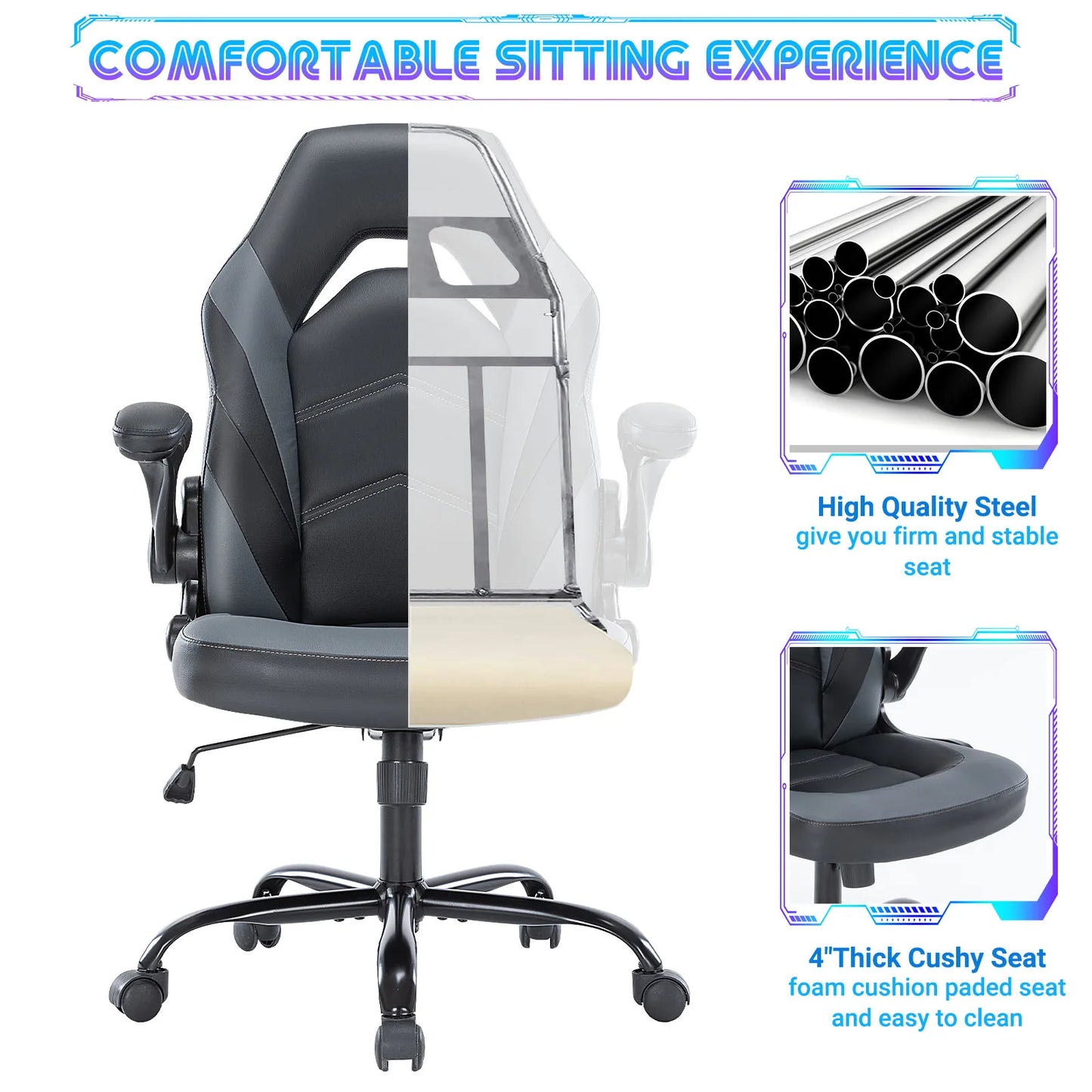 Leather Gaming Chair with Adjustable Armrests