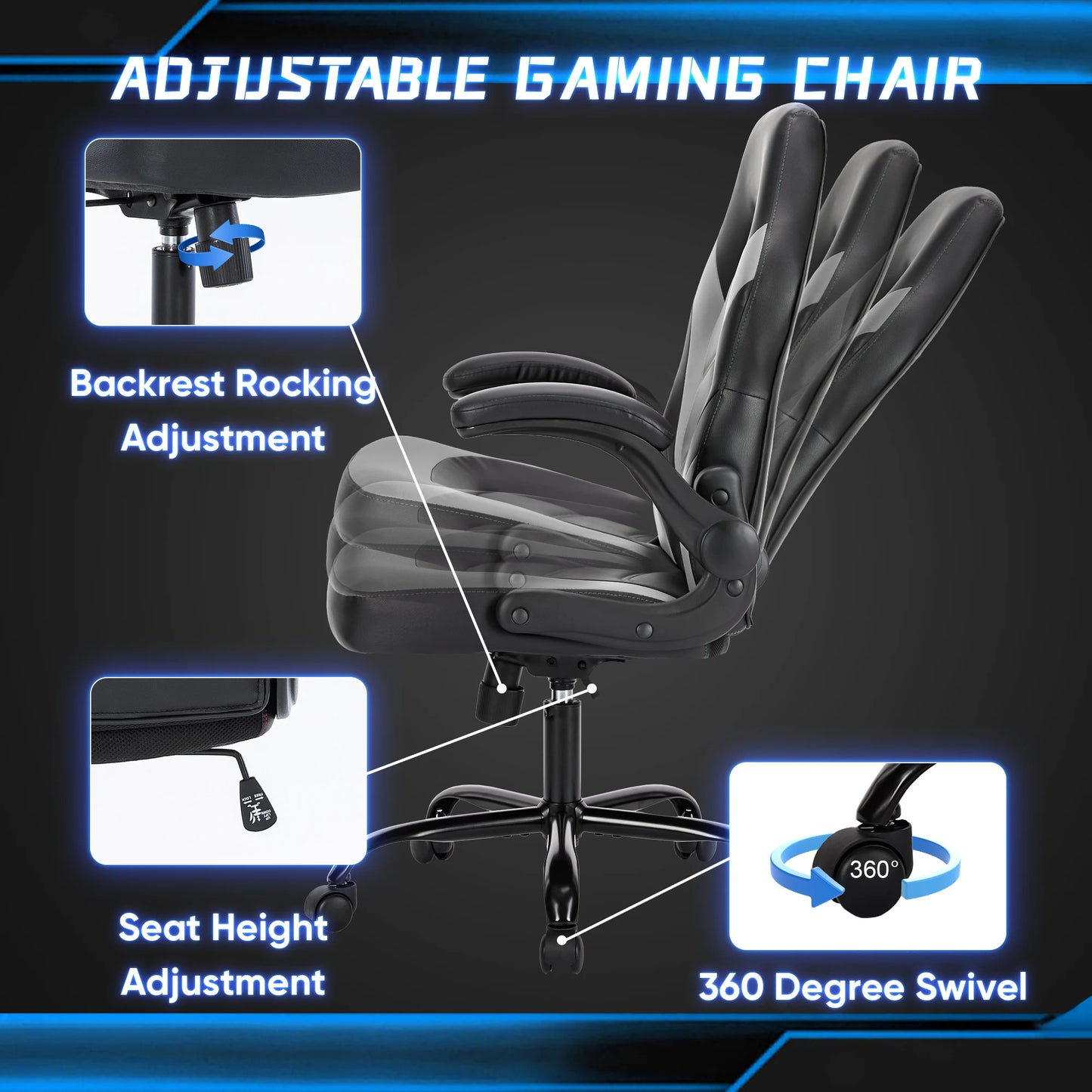Leather Gaming Chair with Adjustable Armrests